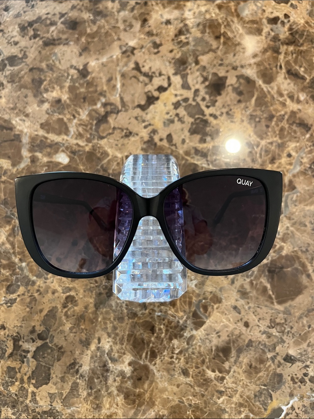Quay Ever After Black Matte Cat-Eye Oversized Sunglasses Smoke Lenses